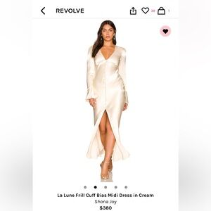 Shona Joy, La Lune Frill Cuff Bias Midi Dress in Cream